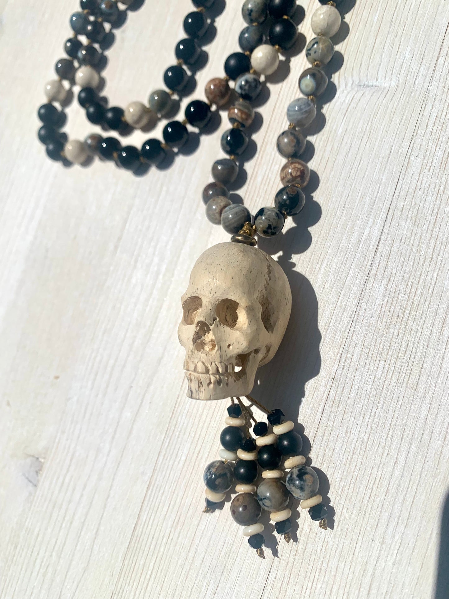 Crocodile Wood Skull Mala