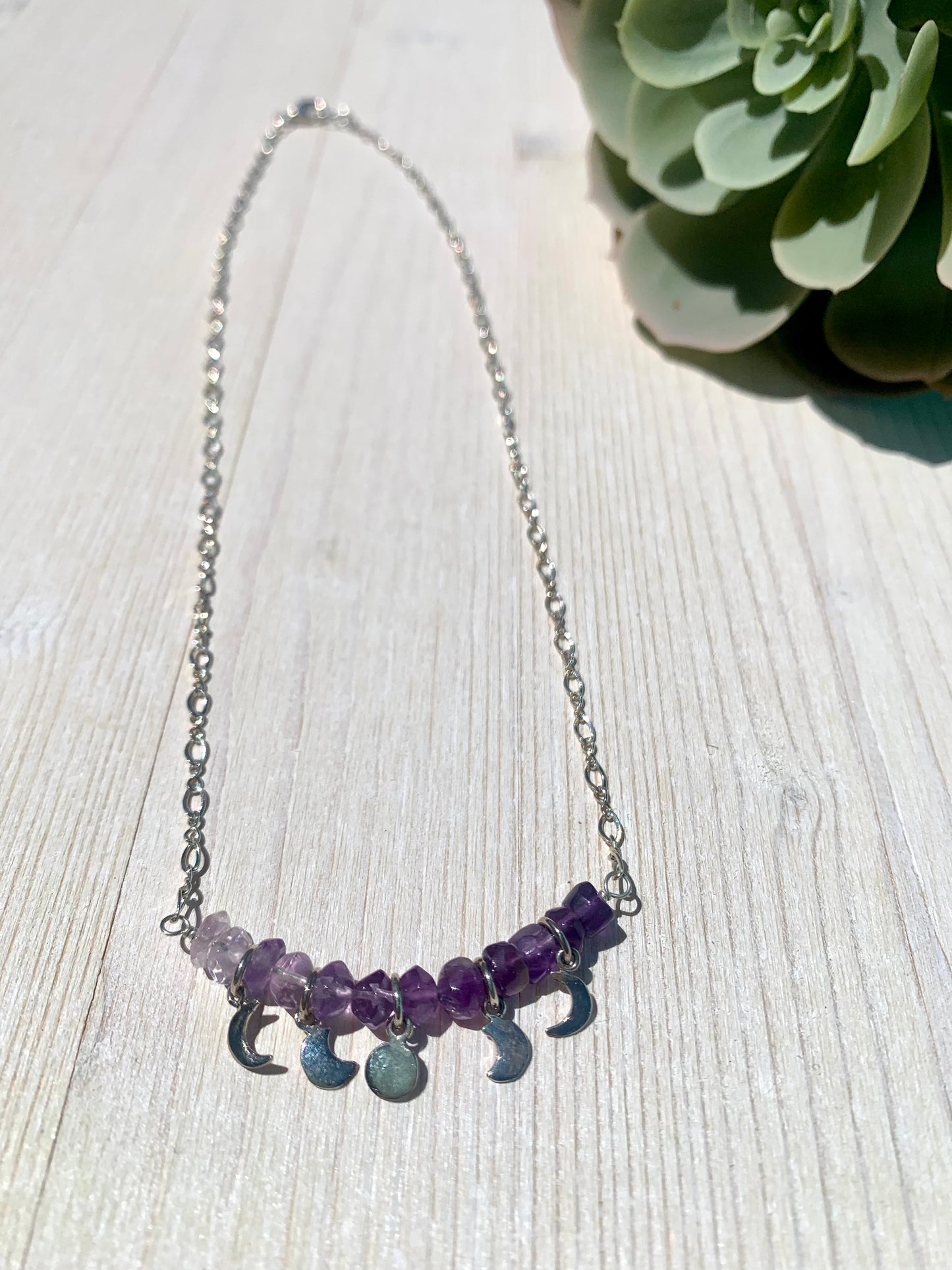 Amethyst moon phase necklace