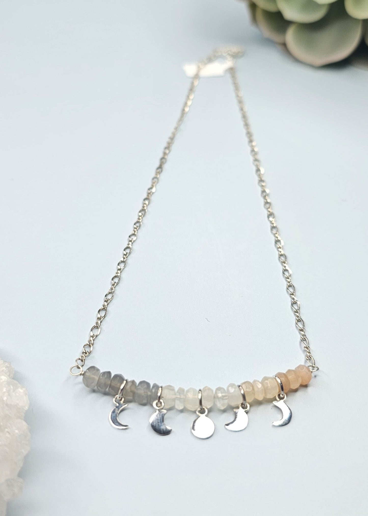 Variegated Moonstone Moonphase Necklace