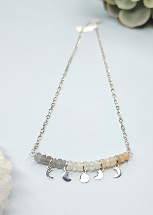 Variegated Moonstone Moonphase Necklace