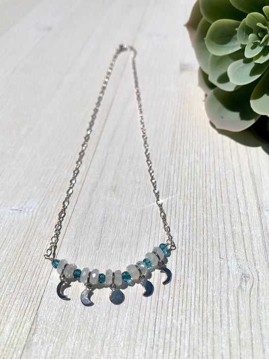 Moonstone and London Blue Topaz moon phase necklace