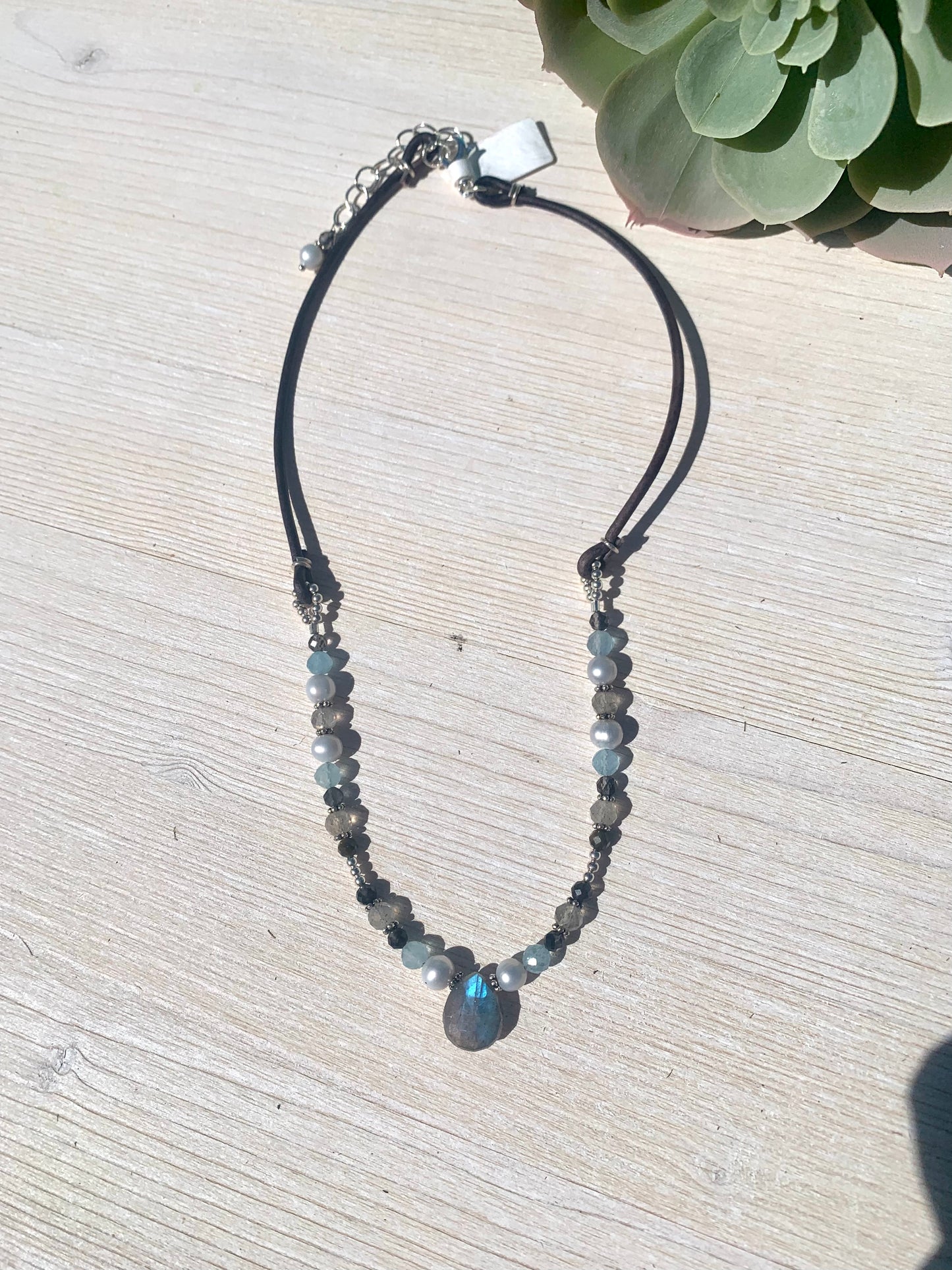 Labradorite and Leather Necklace