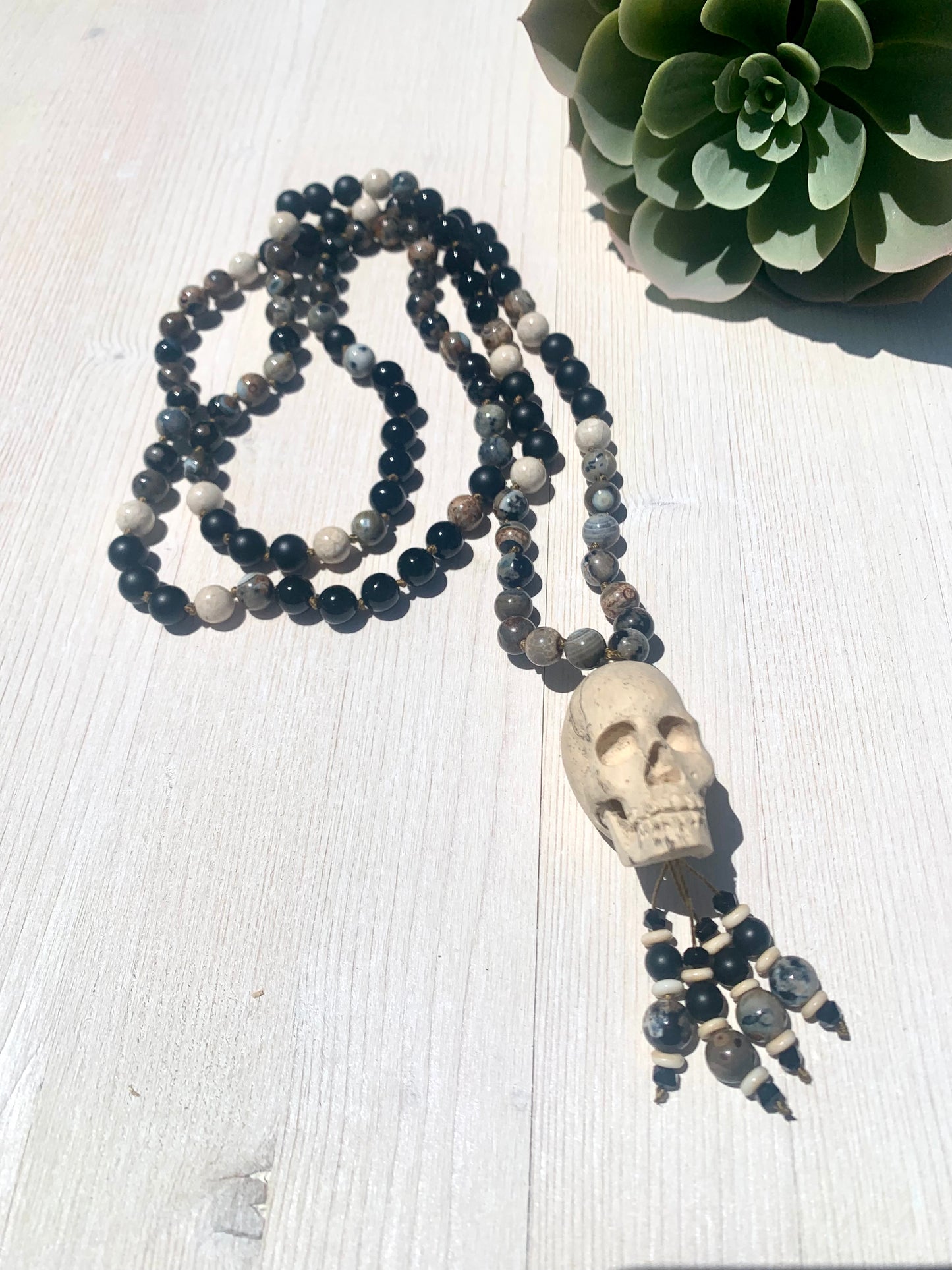 Crocodile Wood Skull Mala